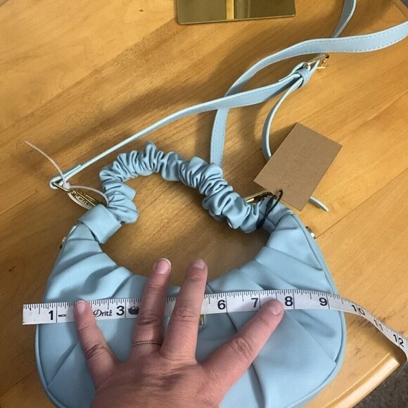 Steve Madden Corinne Crescent Crossbody 2-way Bag Ruched Handle Sea Crush Mint - Picture 10 of 12